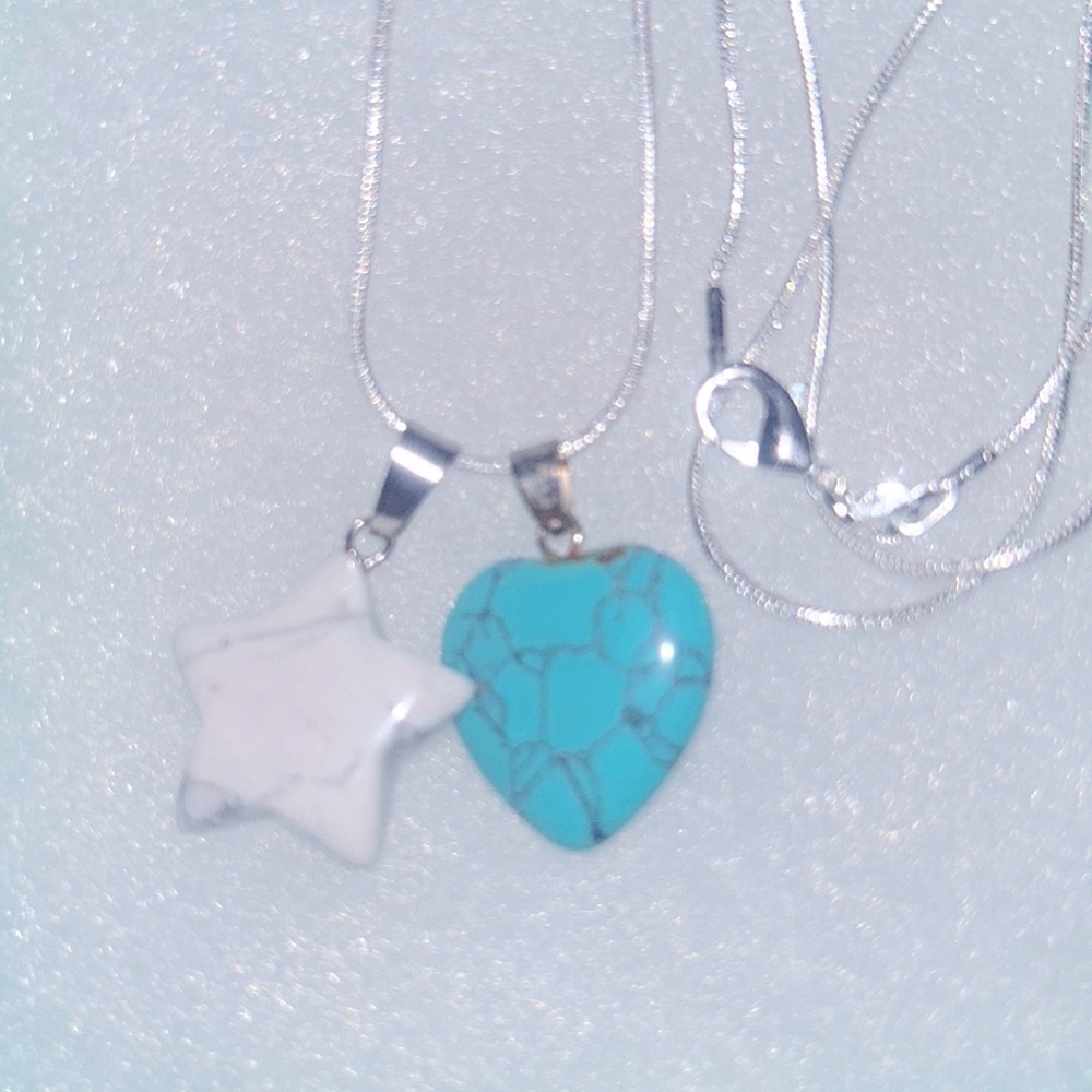Boho Turquoise Heart ❤️ and Howlite Crystal Star ⭐️ Sterling Silver 30” N… - Picture 3 of 6